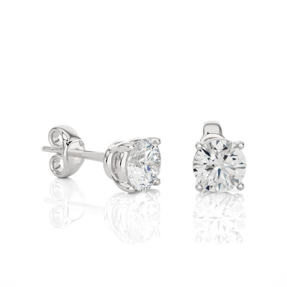 14K White Gold Round Shaped Solitaire Stud Earrings Daily Wearing Gift For Her