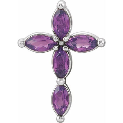 14K White Lab-Grown Alexandrite Cross Pendant