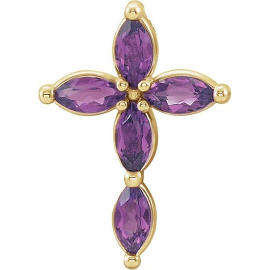 14K White Lab-Grown Alexandrite Cross Pendant