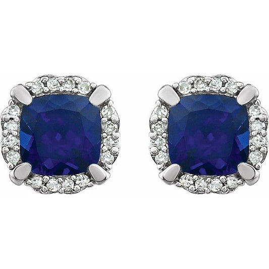 14k-white-lab-grown-blue-sapphire-&-1/10-ctw-natural-diamond-earrings