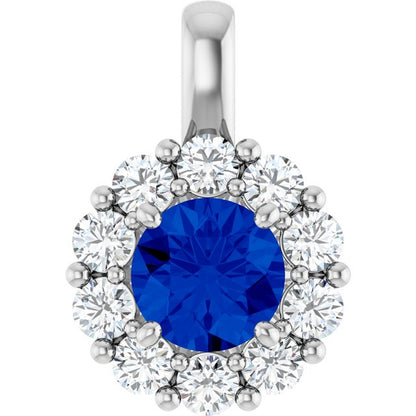 14K White Lab-Grown Blue Sapphire & 1/2 CTW Natural Diamond Pendant
