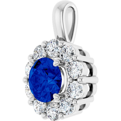 14K White Lab-Grown Blue Sapphire & 1/2 CTW Natural Diamond Pendant
