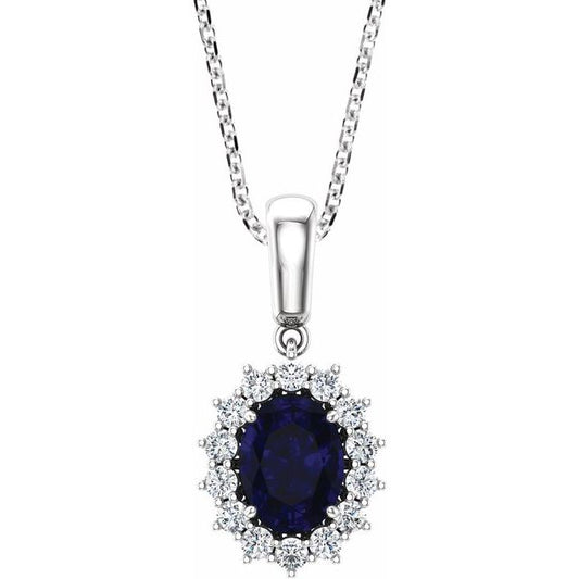 14K White Lab-Grown Blue Sapphire & 1/3 CTW Natural Diamond 18