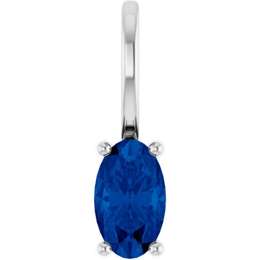 14K White  Lab-Grown Blue Sapphire Charm/Pendant
