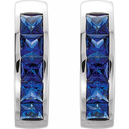 14k-white-lab-grown-blue-sapphire-hoop-earrings