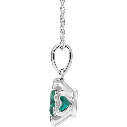 14k-white-lab-grown-emerald-&-.04-ctw-natural-diamond-18"-necklace