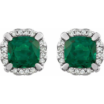 14k-white-lab-grown-emerald-&-1/10-ctw-natural-diamond-earrings