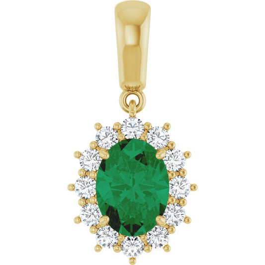 14K White Lab-Grown Emerald & 1/3 CTW Natural Diamond Pendant