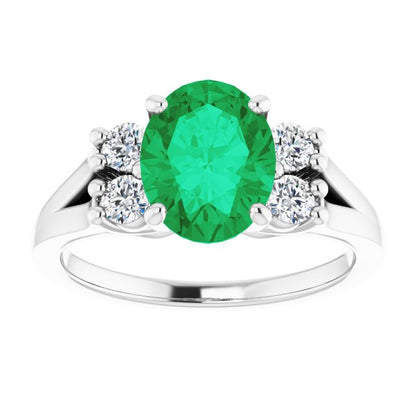 14k-white-lab-grown-emerald-&-1/4-ctw-natural-diamond-ring
