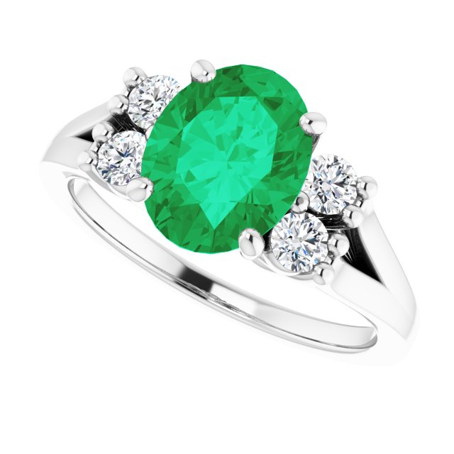 14k-white-lab-grown-emerald-&-1/4-ctw-natural-diamond-ring
