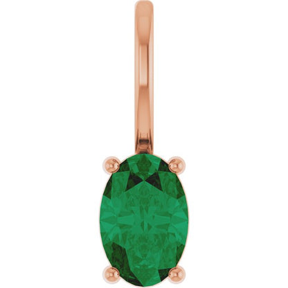 14K White  Lab-Grown Emerald Charm/Pendant