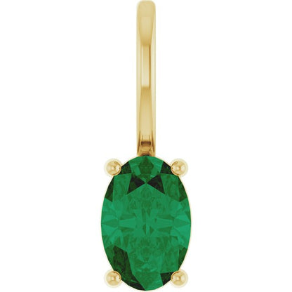 14K White  Lab-Grown Emerald Charm/Pendant
