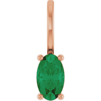 14K White  Lab-Grown Emerald Charm/Pendant