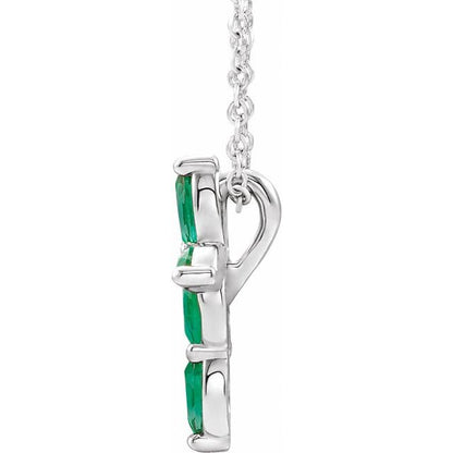 14K White Lab-Grown Emerald Cross 16-18" Pendant