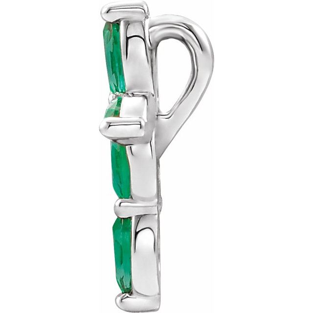 14K White Lab-Grown Emerald Cross Pendant