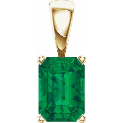 14K White Lab-Grown Emerald Pendant
