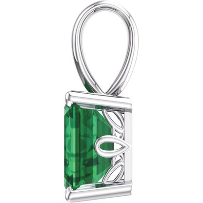 14K White Lab-Grown Emerald Pendant