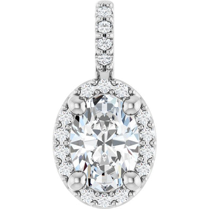 14K White Lab-Grown Moissanite & .04 CTW Natural Diamond Halo-Style Pendant