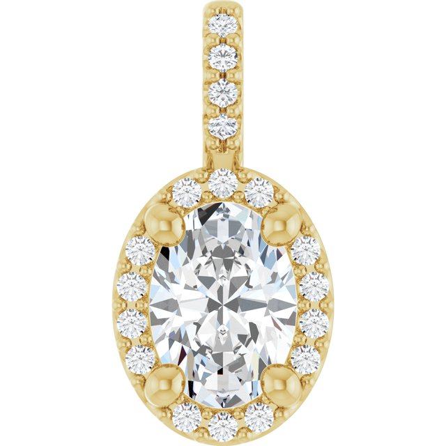 14K White Lab-Grown Moissanite & .04 CTW Natural Diamond Halo-Style Pendant