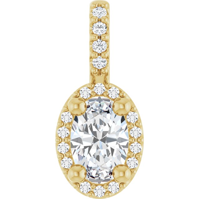 14K White Lab-Grown Moissanite & .04 CTW Natural Diamond Halo-Style Pendant