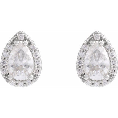 14k-white-lab-grown-moissanite-&-1/10-ctw-natural-diamond-halo-style-earrings
