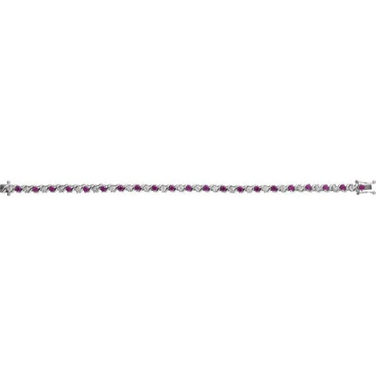 14k-white-lab-grown-ruby-&-1/10-ctw-natural-diamond-line-7"-bracelet