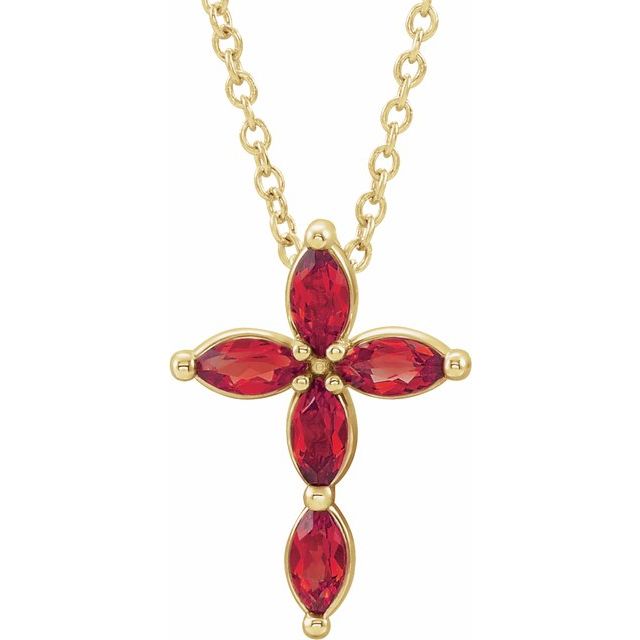 14K White Lab-Grown Ruby Cross 16-18" Pendant