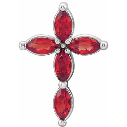 14K White Lab-Grown Ruby Cross Pendant