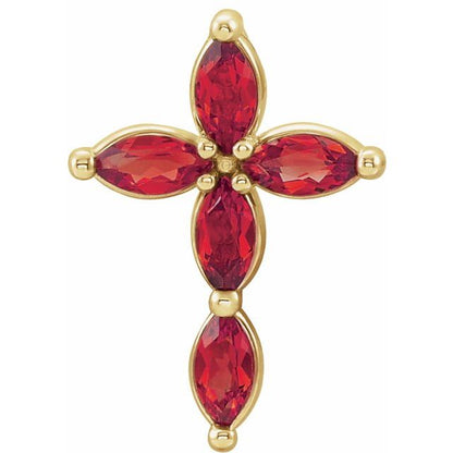 14K White Lab-Grown Ruby Cross Pendant