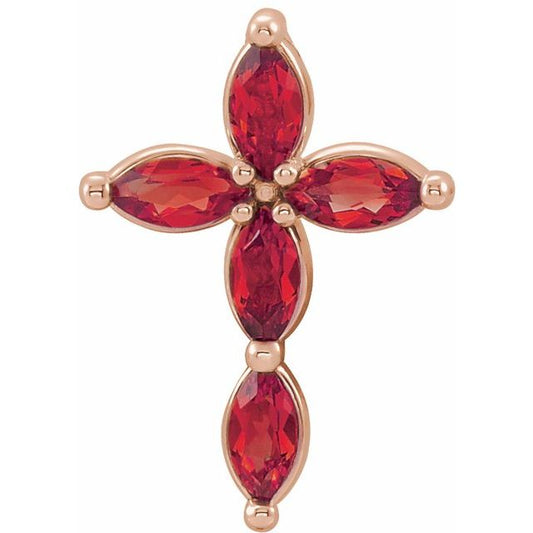 14K White Lab-Grown Ruby Cross Pendant