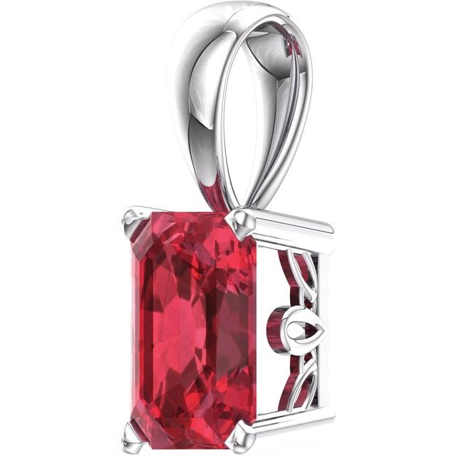 14K White Lab-Grown Ruby Pendant