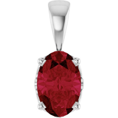 14K White Lab-Grown Ruby Pendant