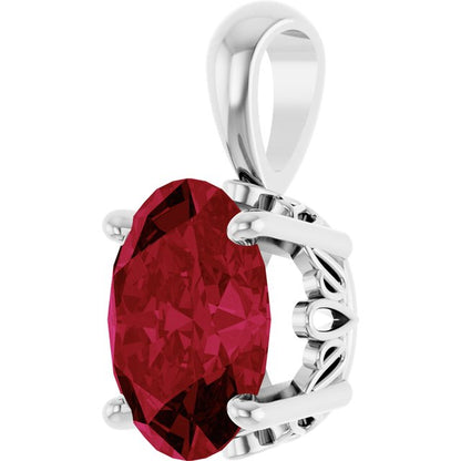 14K White Lab-Grown Ruby Pendant