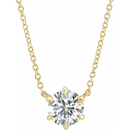 14K Yellow 1/4 CT Lab-Grown Diamond 6-Prong Claw Necklace Center