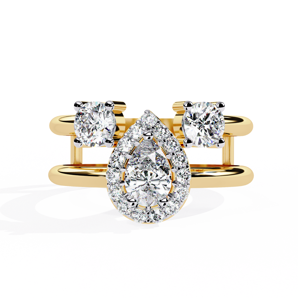 14k Yellow Gold Pear And Round Cut Lab Grown Diamond Classic Dainty Vintage Annivrasry Ring Gift For Her - HIGHCARAT DIAMONDS