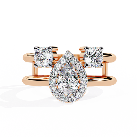 14k Yellow Gold Pear And Round Cut Lab Grown Diamond Classic Dainty Vintage Annivrasry Ring Gift For Her - HIGHCARAT DIAMONDS