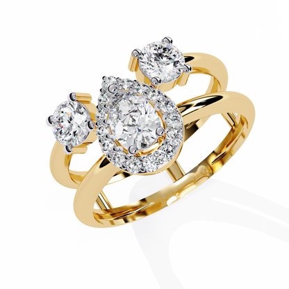 14k Yellow Gold Pear And Round Cut Lab Grown Diamond Classic Dainty Vintage Annivrasry Ring Gift For Her - HIGHCARAT DIAMONDS
