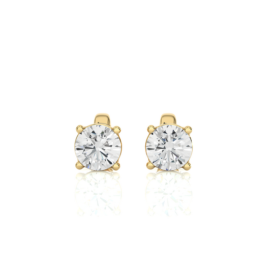 14k Yellow Gold Round Shaped Brilliant Cut Diamond Stud Earrings Iconic Solitaire Design - HIGHCARAT DIAMONDS