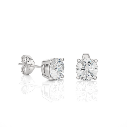 14k Yellow Gold Round Shaped Brilliant Cut Diamond Stud Earrings Iconic Solitaire Design - HIGHCARAT DIAMONDS