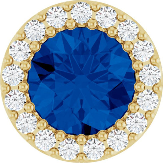 14K Yellow Lab-Grown Blue Sapphire & 1/8 CT Natural Diamond Halo-Style Pendant
