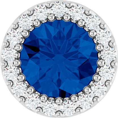 14K Yellow Lab-Grown Blue Sapphire & 1/8 CT Natural Diamond Halo-Style Pendant
