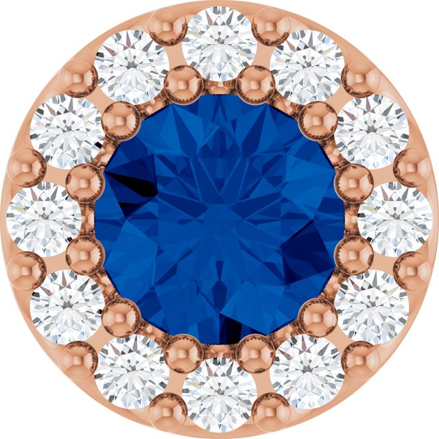 14K Yellow Lab-Grown Blue Sapphire & 1/8 CT Natural Diamond Halo-Style Pendant