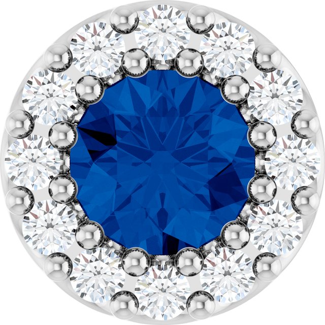 14K Yellow Lab-Grown Blue Sapphire & 1/8 CT Natural Diamond Halo-Style Pendant