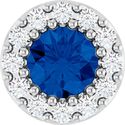 14K Yellow Lab-Grown Blue Sapphire & 1/8 CT Natural Diamond Halo-Style Pendant