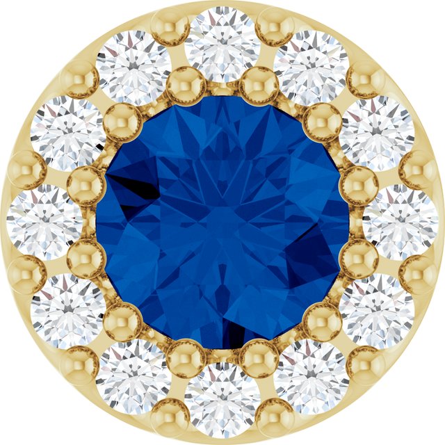 14K Yellow Lab-Grown Blue Sapphire & 1/8 CT Natural Diamond Halo-Style Pendant