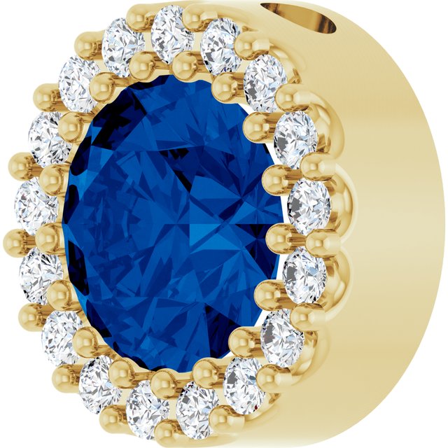 14K Yellow Lab-Grown Blue Sapphire & 1/8 CT Natural Diamond Halo-Style Pendant