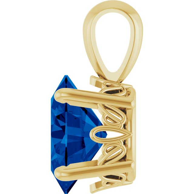 14K Yellow Lab-Grown Blue Sapphire Pendant