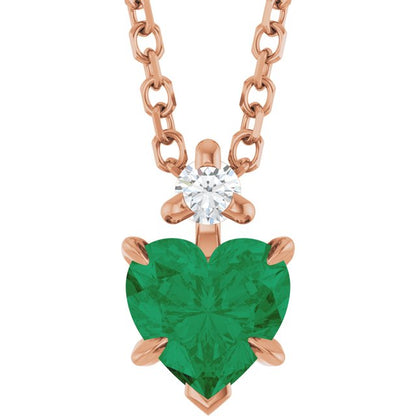 14K Yellow Lab-Grown Emerald & .03 CT Natural Diamond 16-18" pendant