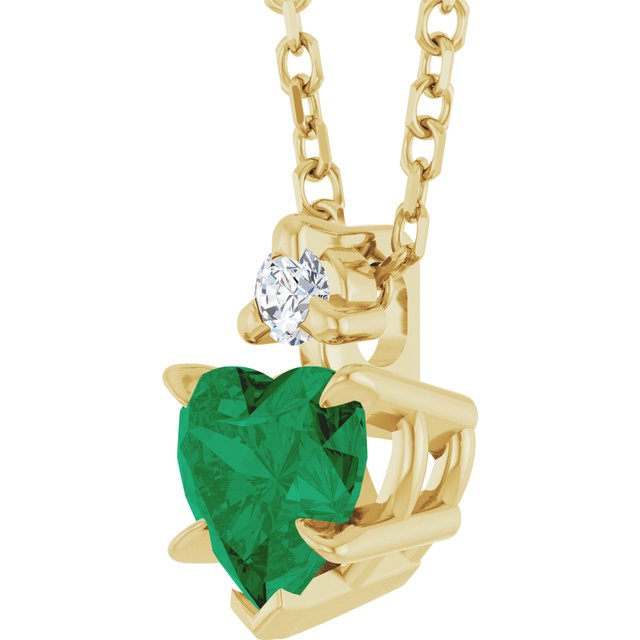 14K Yellow Lab-Grown Emerald & .03 CT Natural Diamond 16-18" pendant