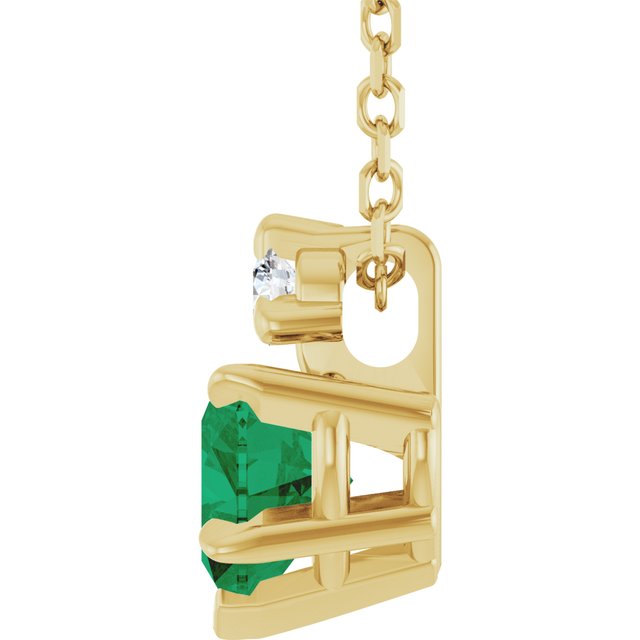 14K Yellow Lab-Grown Emerald & .03 CT Natural Diamond 16-18" pendant
